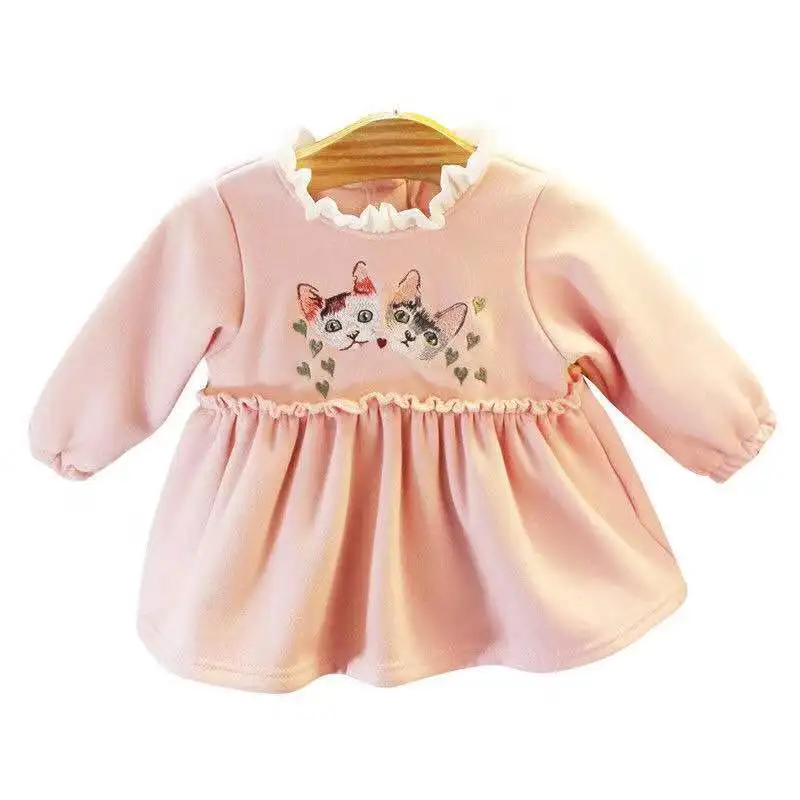 Winter Newborn Infant Baby Girls Dress Long Sleeve pink cat Dress Outfits Set Clothes For 0-24 Month baby girls clothes