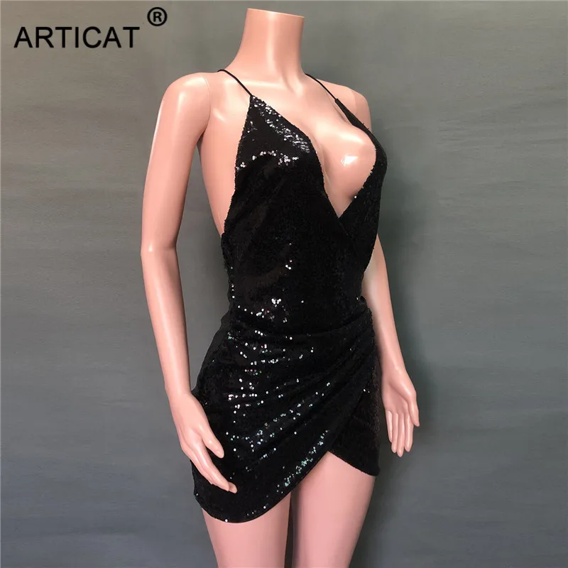 Articat с глубоким v-образным вырезом, сексуальное платье с блестками, женское однотонное Золотое облегающее зимнее рождественское платье, элегантное черное Клубное платье для вечеринки, vestidos