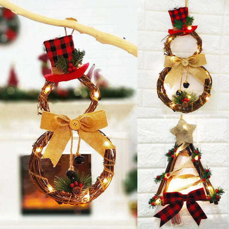 Рождественская гирлянда из сосны и снега, Рождественский венок, висящий красный бант, украшение, рождественские подарки, товары для украшения дома
