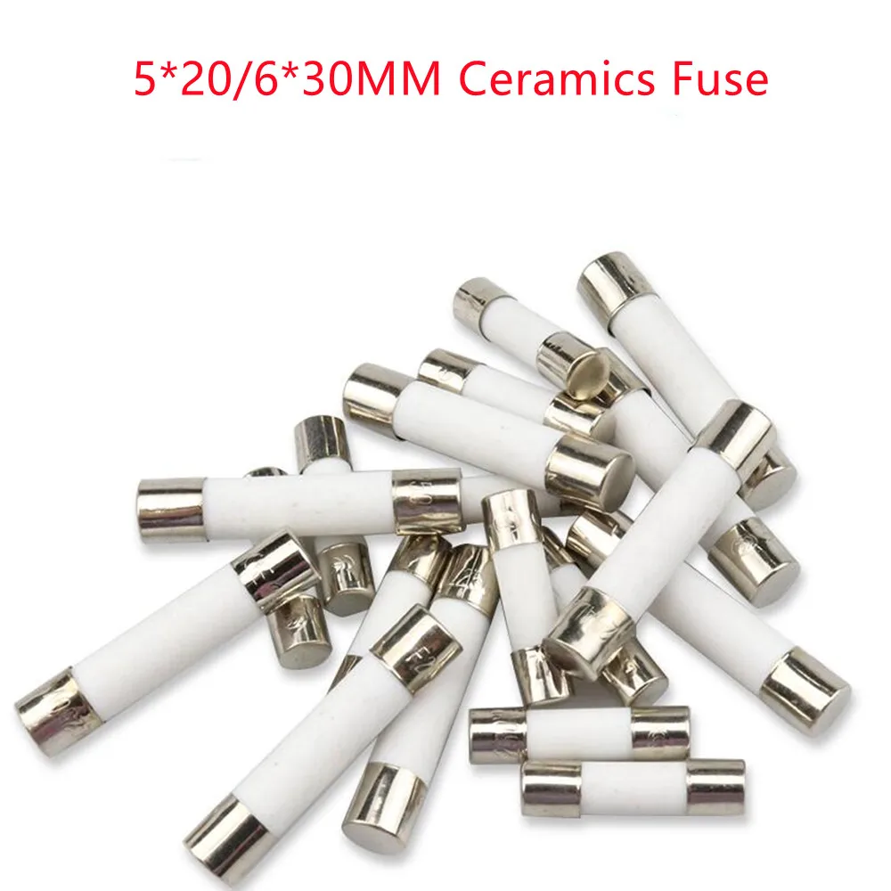 

100PCS/1LOT 5x20 5*20/6x30 6*30mm Ceramics Fuse 250V 0.1A 0.5A 1A 1.5A 2A 2.5A 3A 3.15A 4A 5A 6A 8A 10A 12A 15A 20A 25 30A