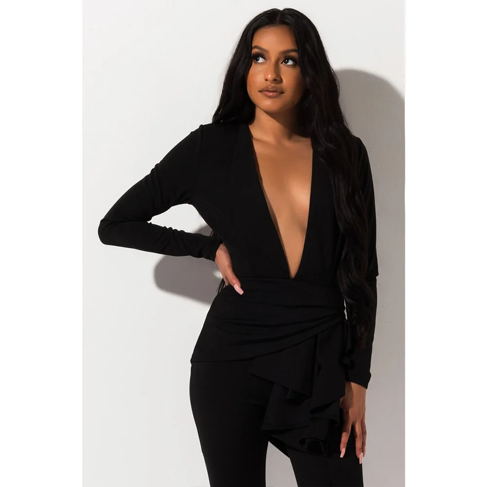 Echoine Long SLeeve Blazer Suit Set Two Piece Set ELegant Ruffle V-neck OL Work Office Matching Set Business Sexy Clothes - 4.00026E+12
