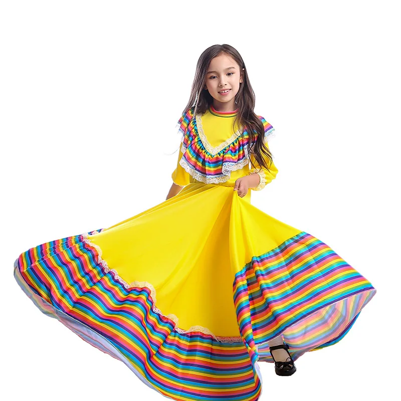 Рождественское платье для костюмированной вечеринки для девочек, этнический танцевальный костюм, Мексиканский костюм для выступлений для девочек, новинка