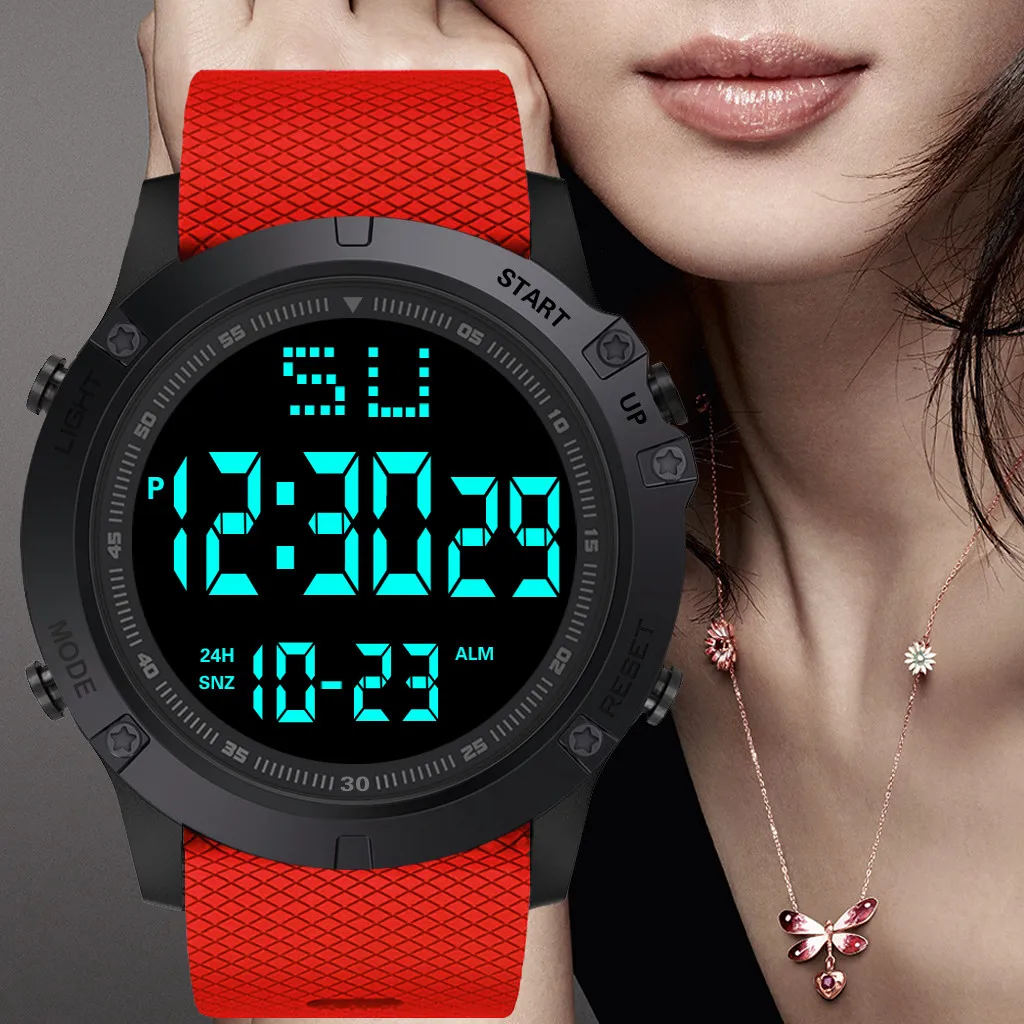 HONHX для женщин и мужчин водонепроницаемый светодиодный цифровой Дата в стиле G военные спортивные ударные резиновые электронные часы Красный будильник Mujer W50
