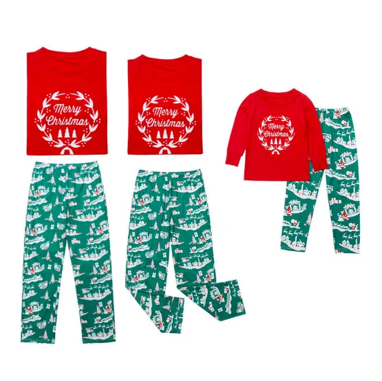 

Family Pajamas Christmas Parent-child Suit Cotton Casual Round Neck Long-sleeved Red Shirt Printed Pants