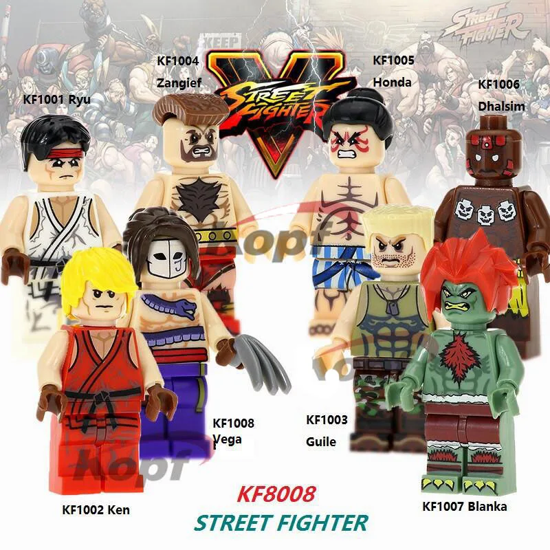 

KF8008 8Pcs Building Blocks Super Heroes Vega Ryu Ken Guile Zangief Honda Model Bricks Figures Children Gift Toys