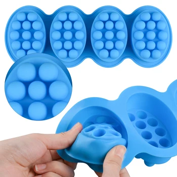 

SILIKOLOVE 4Cavity Massage Bar 3d Silicone Molds For Soap Making Oval Spa DIY Handmade Soaps ,Nonstick Candle Moulds