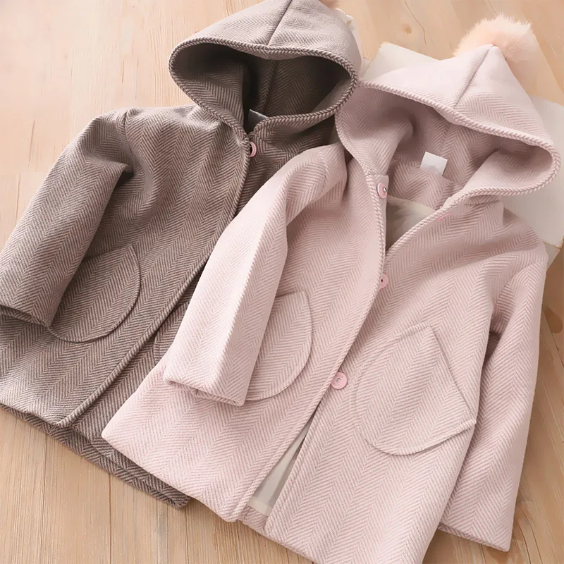 Winter Jackets Girls Hooded Hair Ball Wool Baby Clothes 3 4 5 6 7 Years Toddler Kids Outerwear