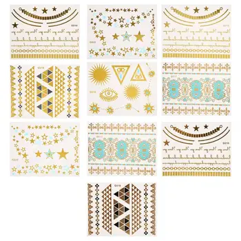 

Glitter Tattoo 10pcs Gold Glitter Tattoo Sticker Temporary Waterproof Exquisite Decoration Decals Tattoo Tool Temporary Tattoo