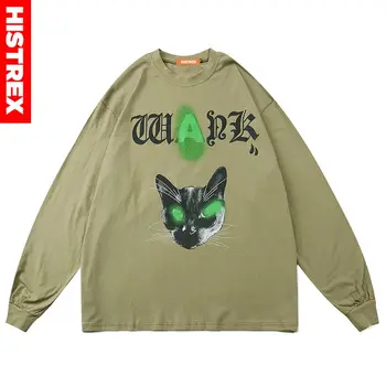 

HISTREX Dark Style CatT Shirt Long Sleeve Men Women O Neck High Street Male Hip Hop Streetwear Slim Fit Pullover Clothes A2566#