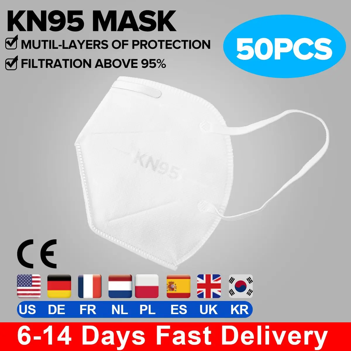 

50 pcs KN95 CE Certification Face Mask N95 FFP3 Mouth Mask Anti Smog Strong Protective than FFP2 KF94