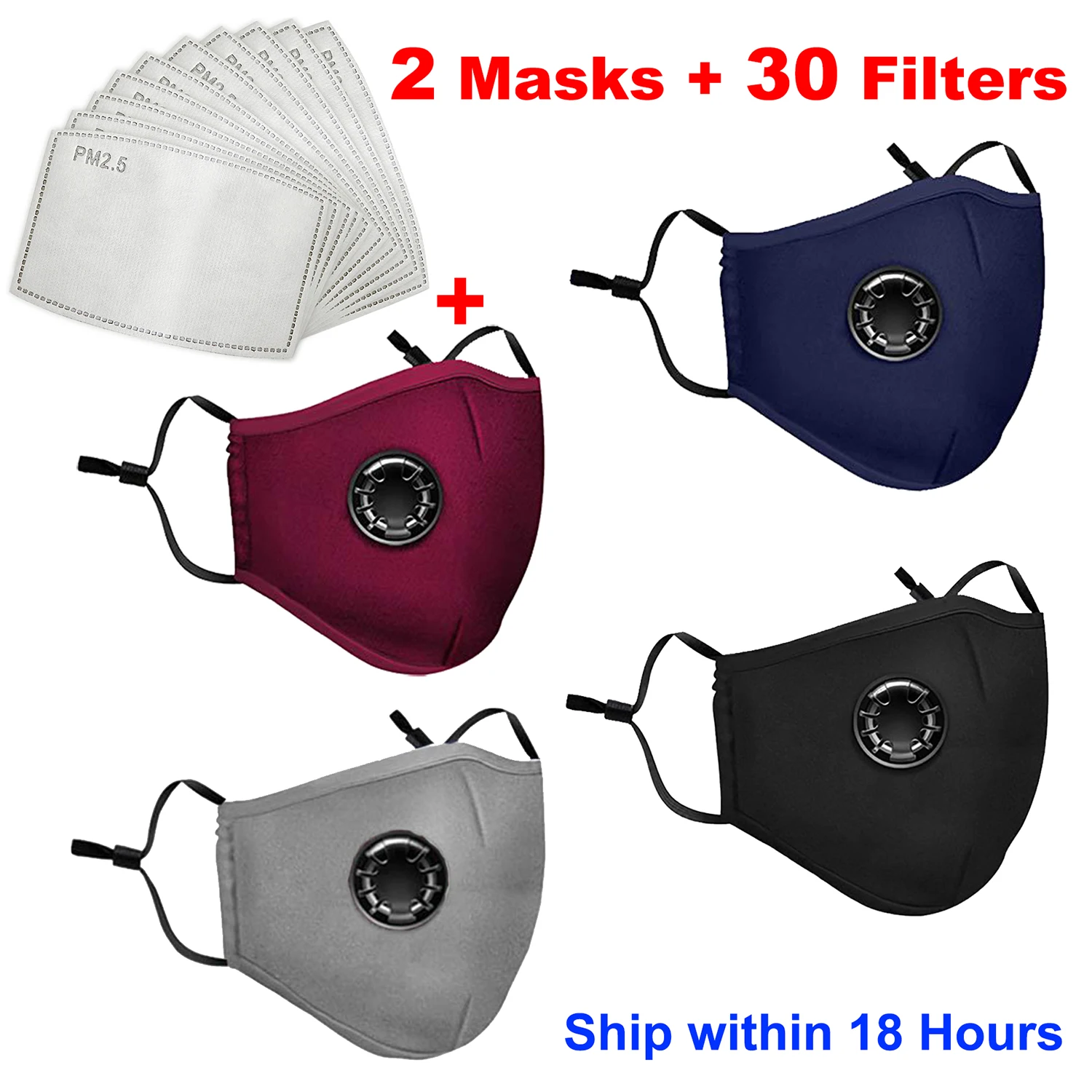 

30pcs Filters and 2pcs Masks Washable Reusable Cotton Face Masks for Protection Mouth Mask for Adult with 5 Layers Filters