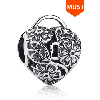 

Hot sale Fit Authentic charms pandora Pure 925 Sterling Silver jewelry Openwork Flower Floral Heart Padlock Beads Charms Gift