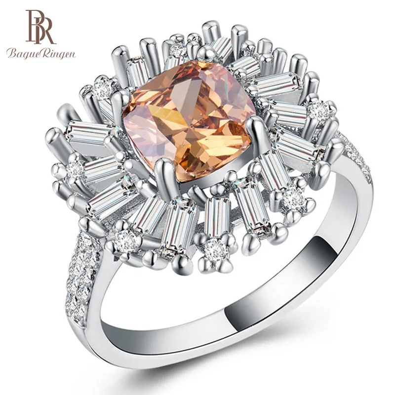 Кольцо Bague Ringen женское 925 пробы серебро 10 мм Большой цитрин драгоценный камень