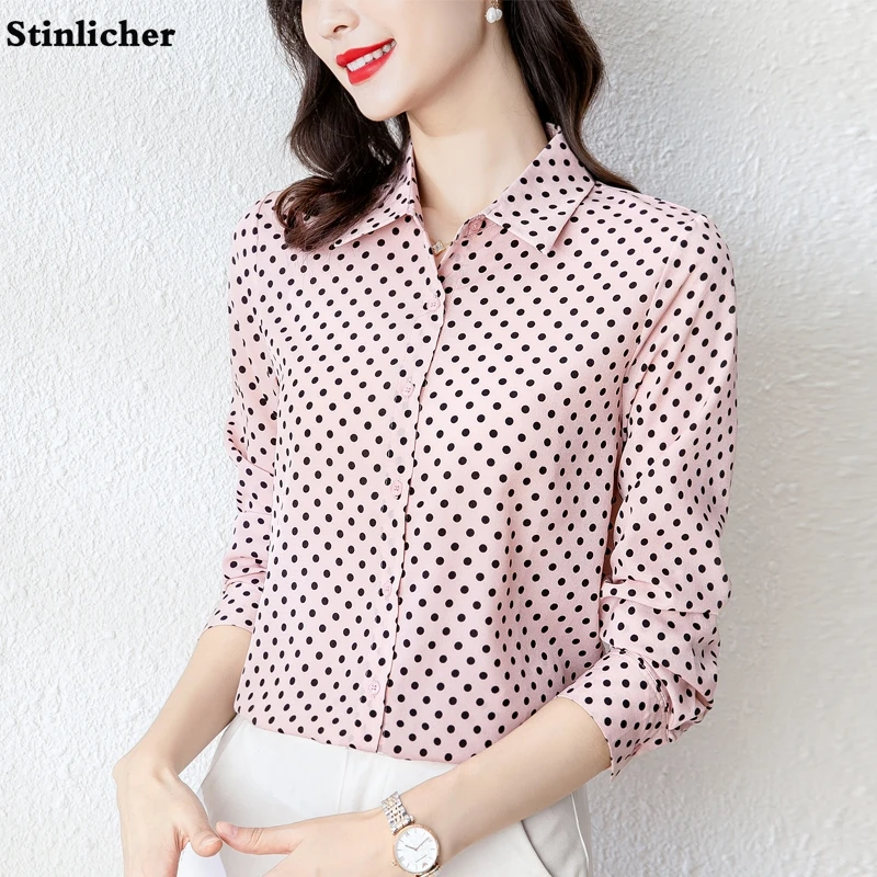

Fashion Polka Dot Chiffon Shirt Women's Blouse Spring Autumn Long Sleeve Elegant Office Ladies Work Shirt Casual Women Tops