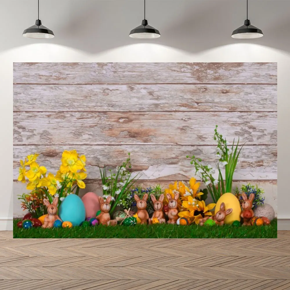 Thin Vinyl Easter Rabbit Meadow Flowers Eggs Children Photo Spring Backdrops Printed professional Photographic Studio Background |