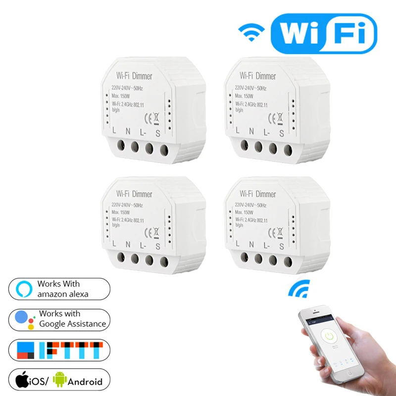 4PCS Wi-Fi дистанционный переключатель освещения универсальный выключатель DIY модуль Smart Life/Tuya приложение дистанционное управление Умный дом работает с Alexa Google Home - Комплект: 4PCS