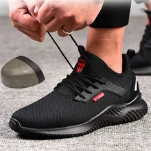 Chaussures de travail à bout en acier pour hommes, chaussures de sécurité légères et décontractées, anti perforation, pour l'été