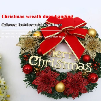 

30CM Hanging Doorbell Xmas Party New Year Christmas Wreath House Doorbell Decorative Cloth Plastic Christmas Decoration Doorbell