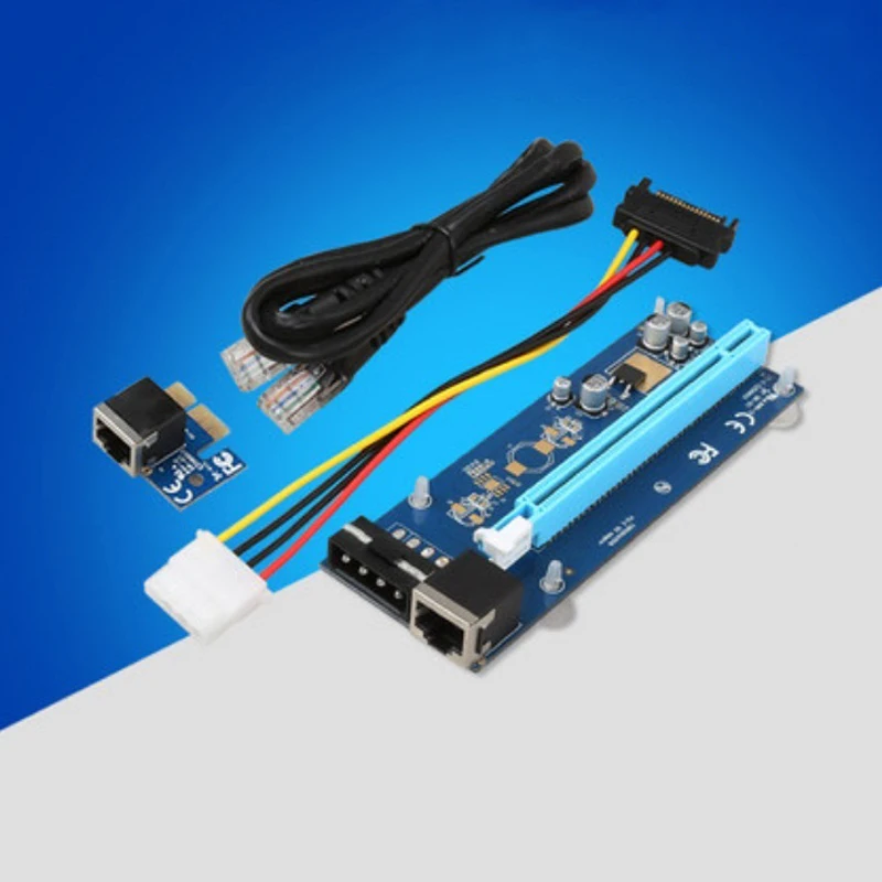 Компьютерный кабель и разъемы PCIE Riser Card PCI Express 1X к 16X адаптер 6Pin 4Pin питания Molex RJ45
