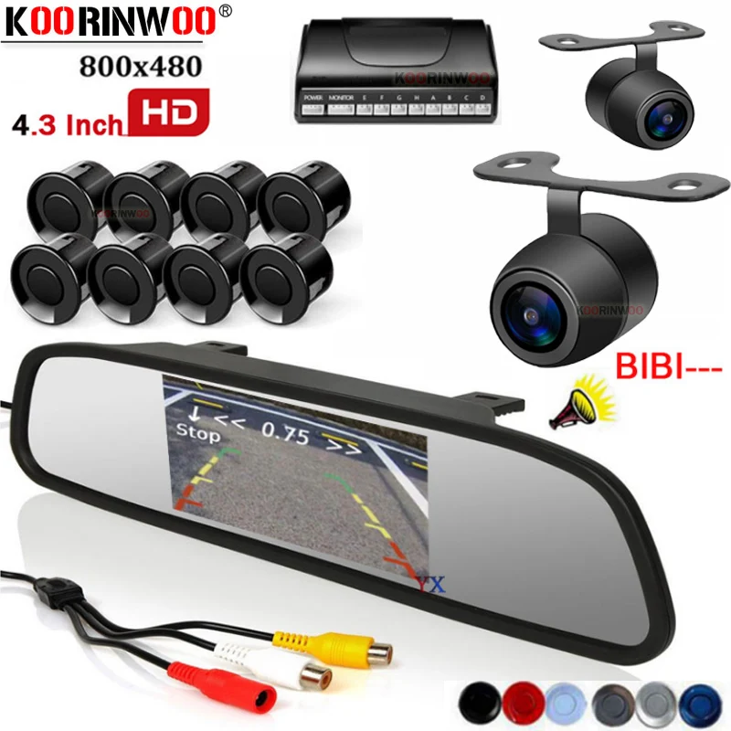 

Koorinwoo Multicolor Car Video Parking Sensors 8 Front Back up Car Reverse Camera Night Vision With Monitor Mirror Car Detector