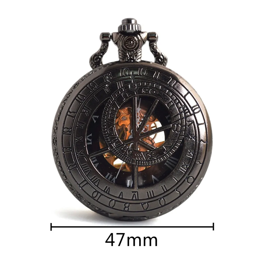 Vintage Antique Pocket Watch Hollow Skeleton Hand Winding Mechanical Watch Zodiac Compass Roman Numerals Pocket Watch For Men