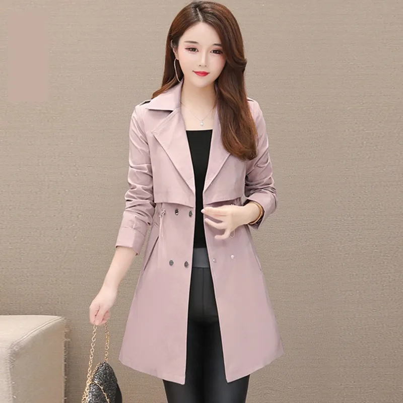 Light purple UHYTGF Женская ветровка, двубортное тонкое пальто, однотонное, высокое качество, весна-осень, Тренч, 5XL, плюс размер, Топ 261 - Цвет: Light purple