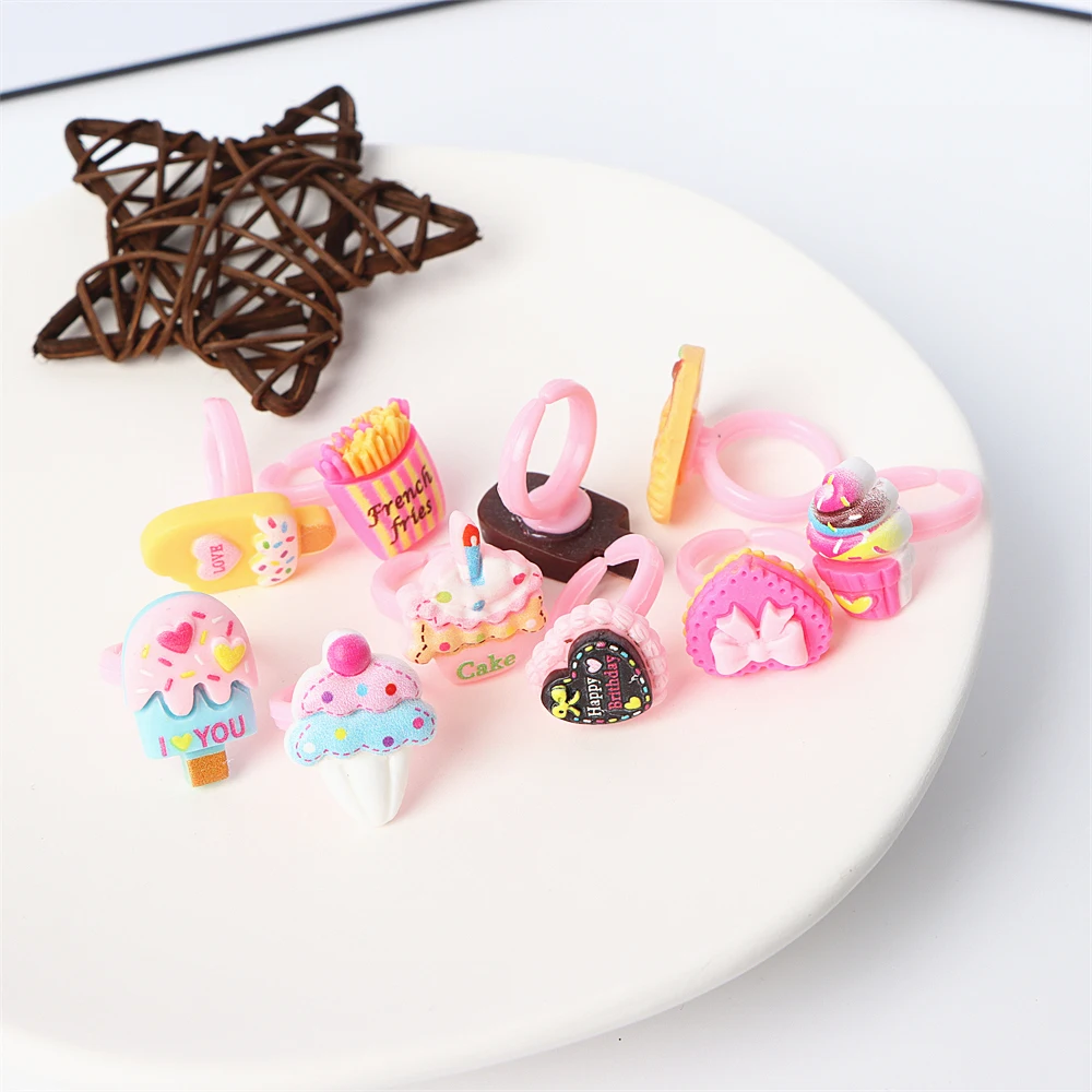 100Pcs/lot Cute Colorful Love Heart Ice Cream Popsicle Rings For Lovely Girls Children Mix Style Party Gifts Jewelry