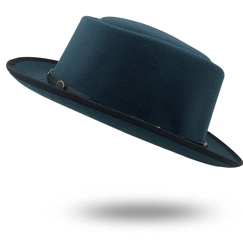 Simple Wool Men Pork Pie Hat For Dad Black Fedora Hat For Gentleman Flat Bowler Porkpie Top Jazz Hat 1