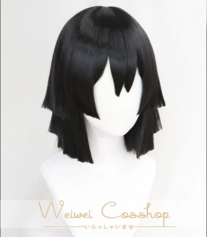  Anime Demon Slayer Kimetsu no Yaiba Iguro Obanai Short Black Styled Wig Heat Resistant Hair Cosplay