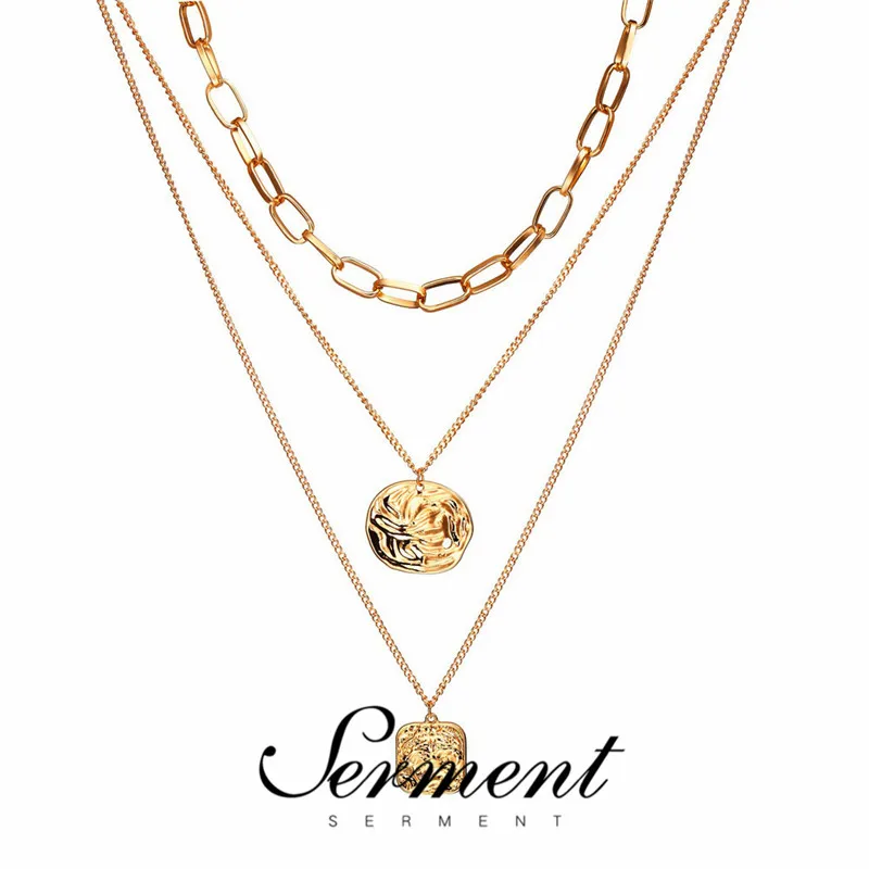 

SERMENT 2020 Hot Sale Irregular Gilded Piece Chain Necklace Lady Multi-Layer Necklace Retro Creative Clavicle Chain Jewelry