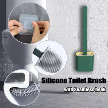 

Silicone Toilet Brush Bathroom Cleaning Brush Flexible Soft Bristles Brush With Quick Drying Holder Set Cleaning Brush Tool