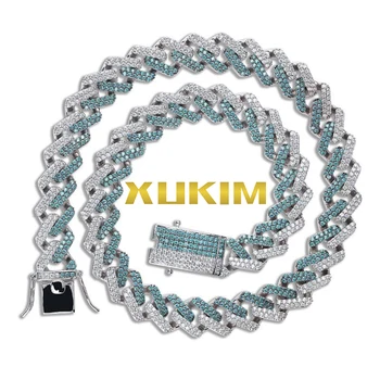 

BH319-N Xukim Jewelry Miami Chain Hip Hop Iced Out Mint Green Cuban Chain Bracelet Necklace Chain