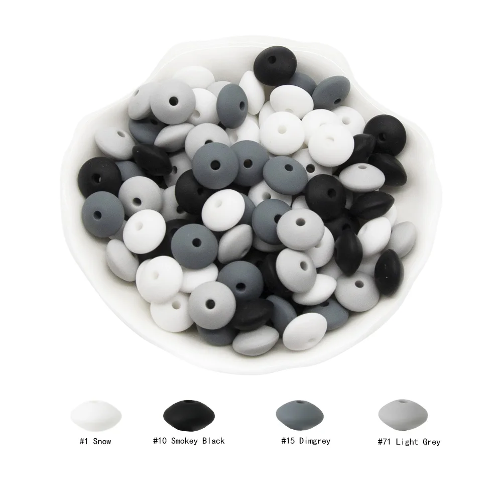 Cute-Idea 20Pcs Silicone Lentil Beads 12MM Baby Abacus Teething Beads BPA Free Newborn Baby Rodent Pacifier Chain Toy Baby goods