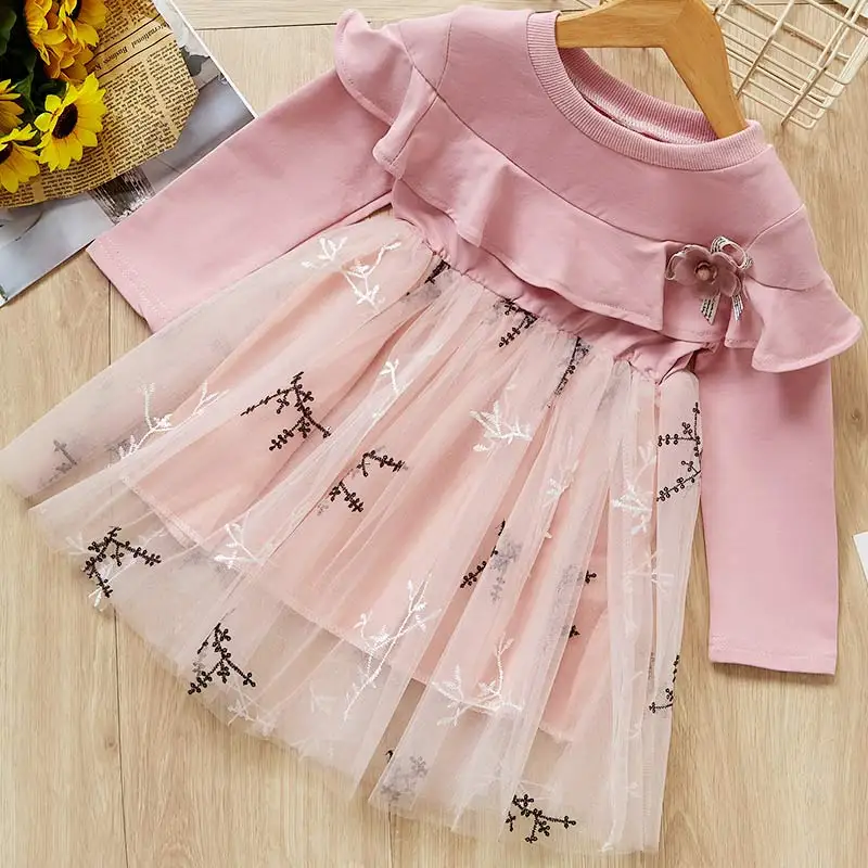 Новое платье для маленьких девочек осенние платья принцессы в полоску с бантом и длинными рукавами для девочек, детское платье весенние платья, 2 От 5 до 6 лет - Цвет: ax1127  pink