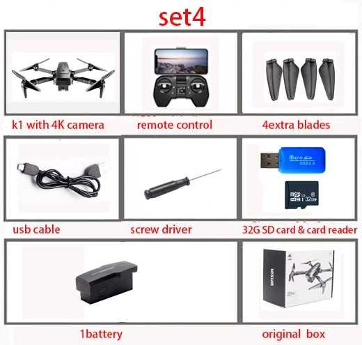 set4 Visuo ZEN K1 gps Радиоуправляемый Дрон с 4K широкоугольная HD Двойная камера 5G Wifi FPV Бесщеточный двигатель Flight 28mins Дрон с 32 Гб sd-картой - Цвет: set4