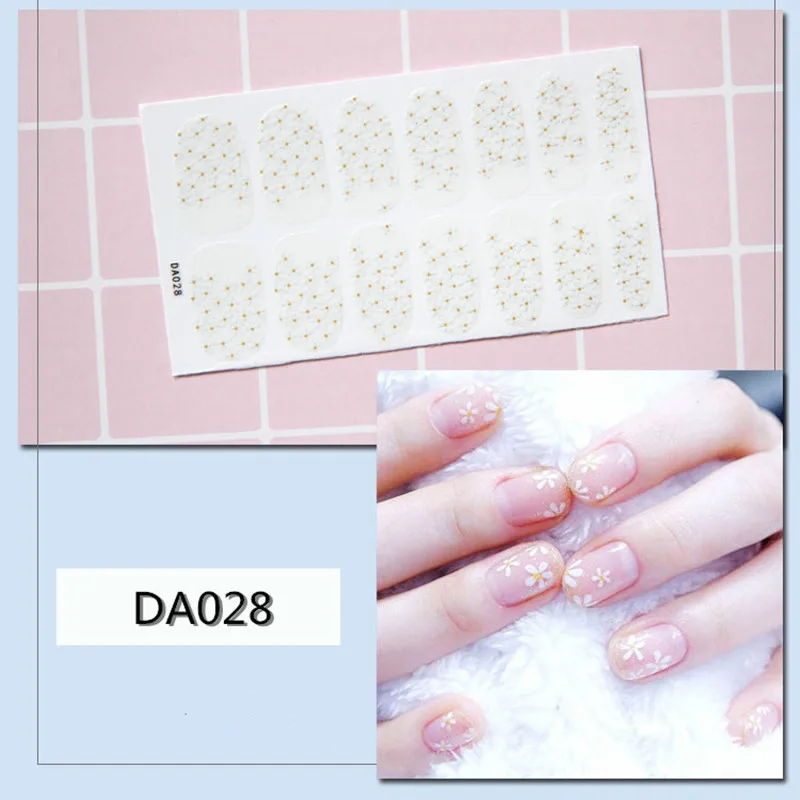 14 типсов 3D наклейки для ногтей Летний стиль полное покрытие Типсы Мода голографический эффект слайдер предварительно спроектированные обертывания для ногтей украшения - Цвет: DA028