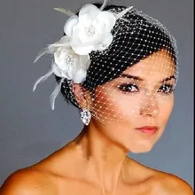 Фата птичья клетка белые цветы перо птичья клетка вуаль свадебные украшения для волос Свадебные аксессуары шапка вуаль шляпа