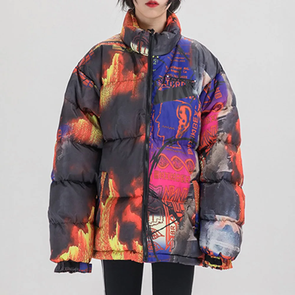 

Graffiti Tie Dye Parkas Women Cotton Padded Jacket Winter Plus Size Warm Thick Bread Coat Oversize Jackets Couple Outwear 2020