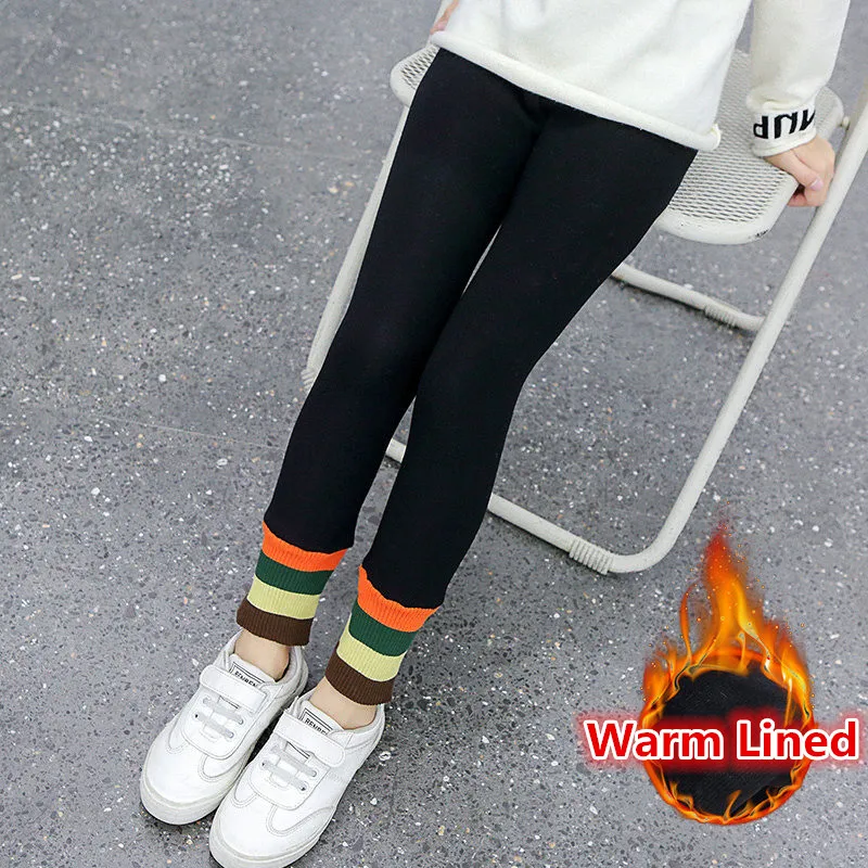 

Warm Winter Kids Leggings for Girls 2019 New Fashion Teens Skinny Pants Autumn Girls Baby Cotton Stripes Leggings Size 4-13 Year