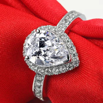 

Water Drop Luxury Rings for Women 3 Ct Carats 925 Sterling Silver AAAAA Cubic Zircon Sona Cz White Gold Color Wedding Rings