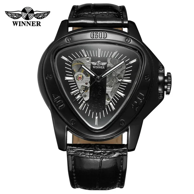 Механические часы с геометрическим треугольником для мужчин s спортивные гоночные оригинальные автоматические мужские часы для мужчин кожаные мужские часы наручные часы ARAGAR - Цвет: Black-2