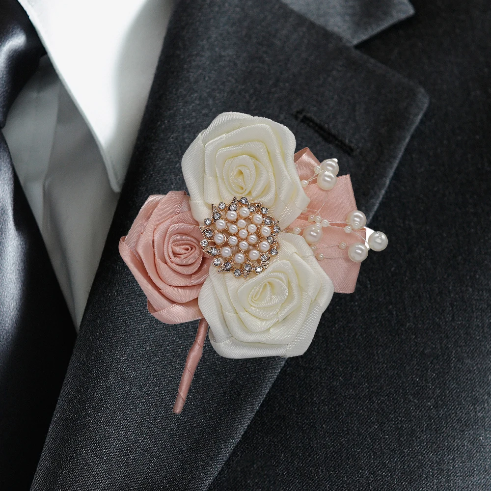

Wedding Groom Boutonniere Silk Satin Flower Boutonnieres For Men Brooch Buttonholes Best Man Pin Handmad Party Accessories XH8X