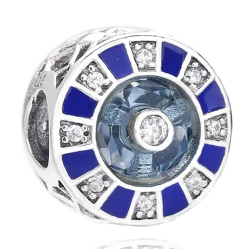 

New 925 Sterling Silver Bead Charm Openwork Blue Enamel Mosaic With Crystal Beads Fit Pandora Bracelet Bangle Diy Jewelry