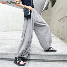 Pleated Wide Leg Pants Vintage Women High Waist Loose Plus Size 2020 Summer Thin Casual Trousers Gray Side Zipper Drape Effect Pleated Wide Leg Pants Vintage Women High Waist Loose Plus Size 2020 Summer Thin Casual Trousers Gray Side Zipper Drape Effect