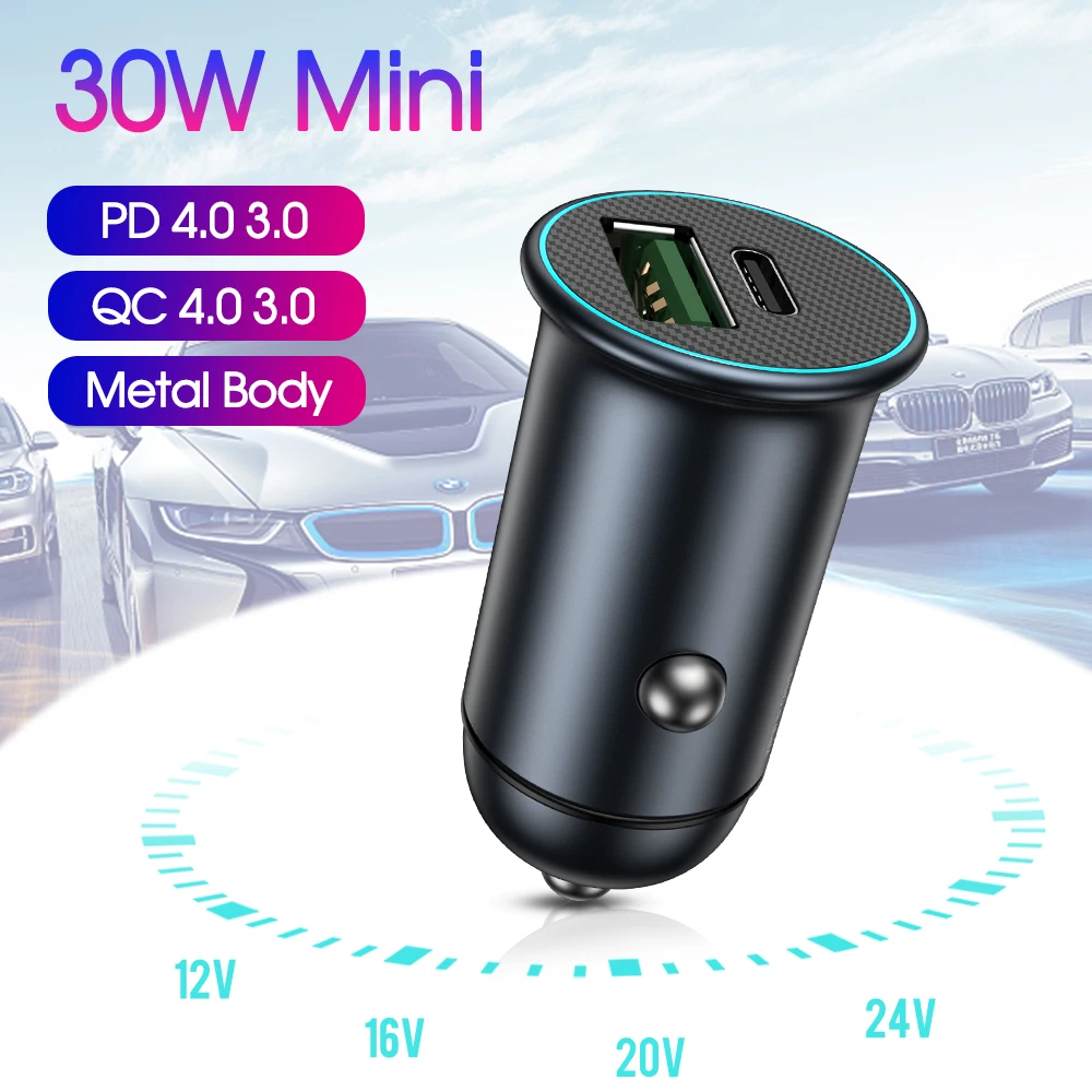 30 Вт USB Автомобильное зарядное устройство металлический Быстрый PD C