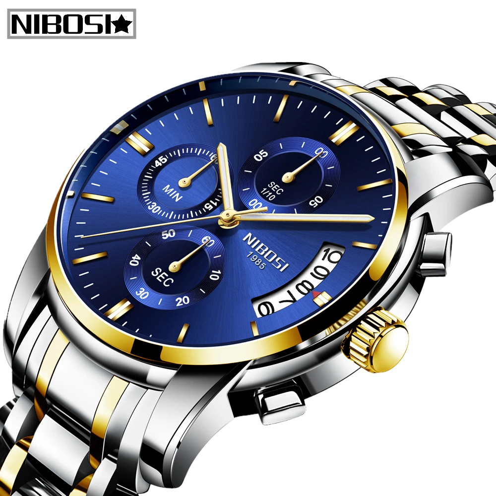 

2019 NIBOSI Relogio Masculino Fashion Mens Watches Top Brand Luxury Sport Quartz Watch Men Big Dial Auto-Date Business Men Watch