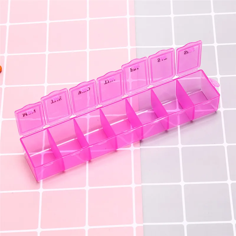 1Pc 7 Days Weekly Tablet Pill Medicine Box Holder Storage Organizer Container Case Pill Box Splitters 15x3x2.5cm