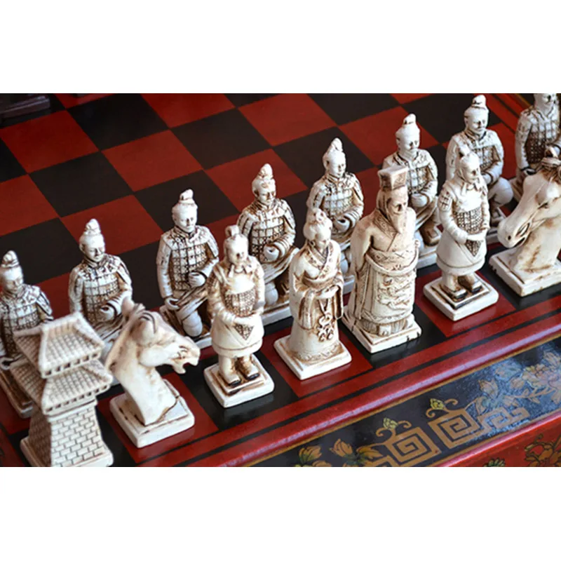 Classic Chinese Terracotta Warriors Wooden Chessboard Puzzle Cartoon Characters Chess Board Game Teenager Adult Birthday Gift