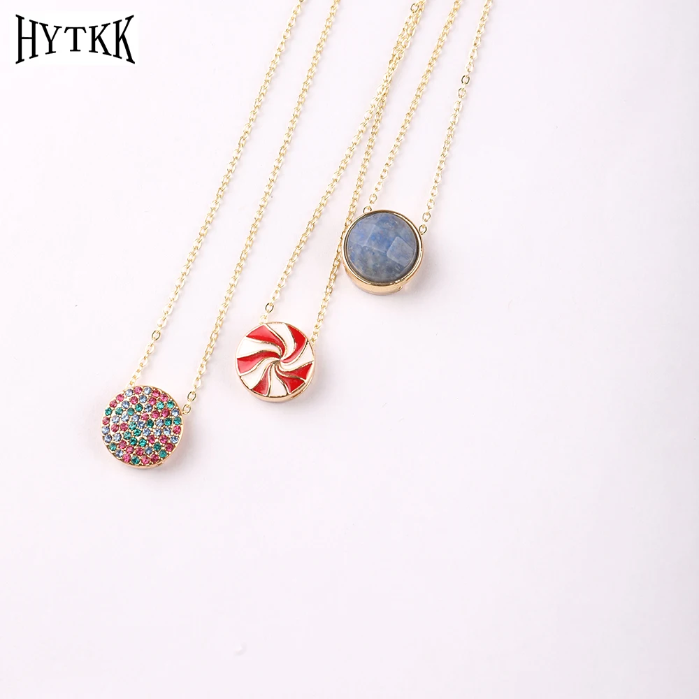

New Children's Women's Colored Natural Stone Inlaid Rhinestone Pendant Necklace Multiple Pendants on a Chain Korean Style Gothic