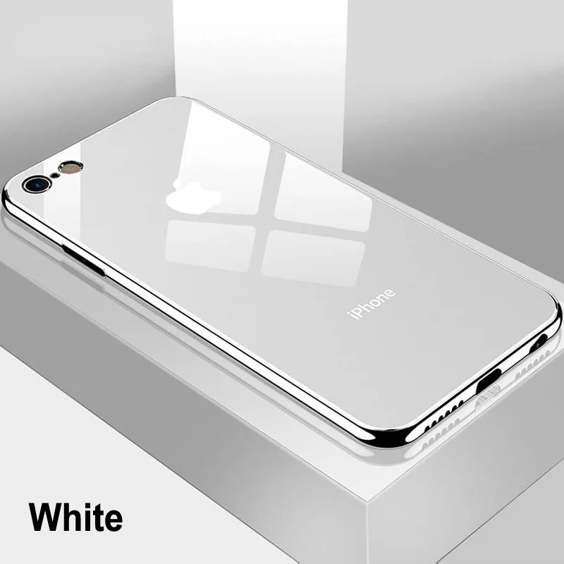 Роскошный чехол из закаленного стекла для Apple iPhone 6S 7 8 Plus X XS XR 11 pro MAX покрытие зеркальная глянцевая крышка Капа Funda(4 вида цветов - Цвет: White